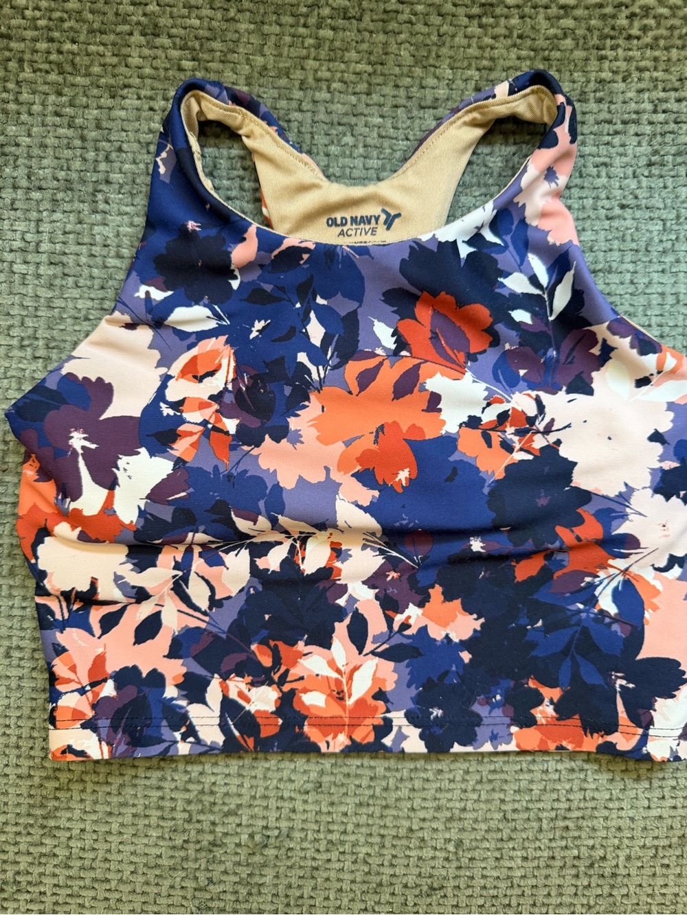 Girls’ Old Navy Floral High-Neck Sports Bra in Navy & Coral